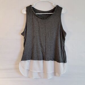 Apt. 9 Sleveless Tank Top Beaded Neckline Gray With White Layered Look Size XL